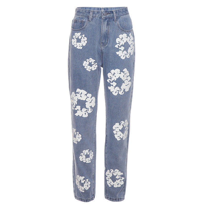Fashionable Printed High Waist Straight Jeans For Women - Bellarte Enchanté Fashionable Printed High Waist Straight Jeans For Women